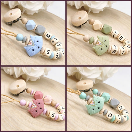 Personalisierte Schnullerkette mit Namen – Fuchs - Liebevolles Accessoire für Dein Baby in verschiedenen Farben - CreativMade