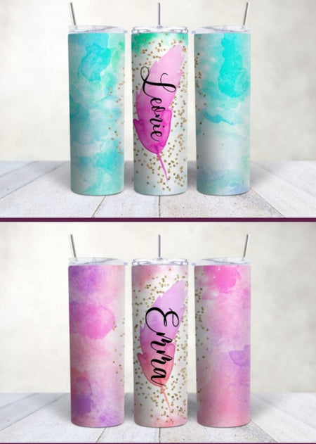 Personalisierter Trinkbecher mit Name & Strohhalm Feder to go Becher - CreativMade 