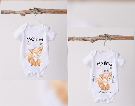 Baby Body mit Name Fuchs Geburtsdaten Mädchen - CreativMade 