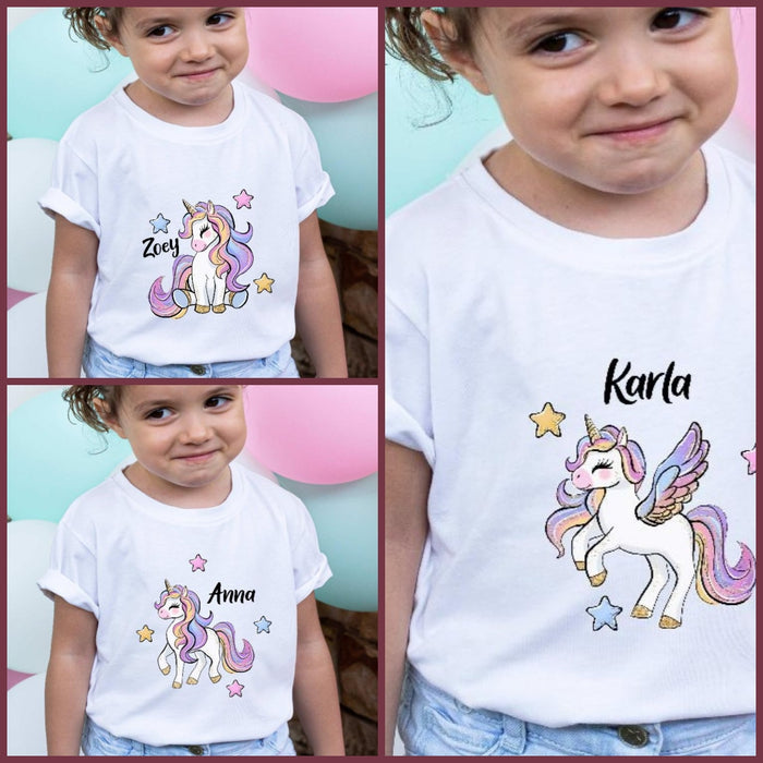 Kinder T-Shirt Einhorn personalisiert mit Name Mädchen - CreativMade 