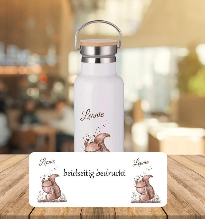 Personalisierte Thermosflasche Eichhörnchen mit Name Trinkflasche Thermoskanne - CreativMade 