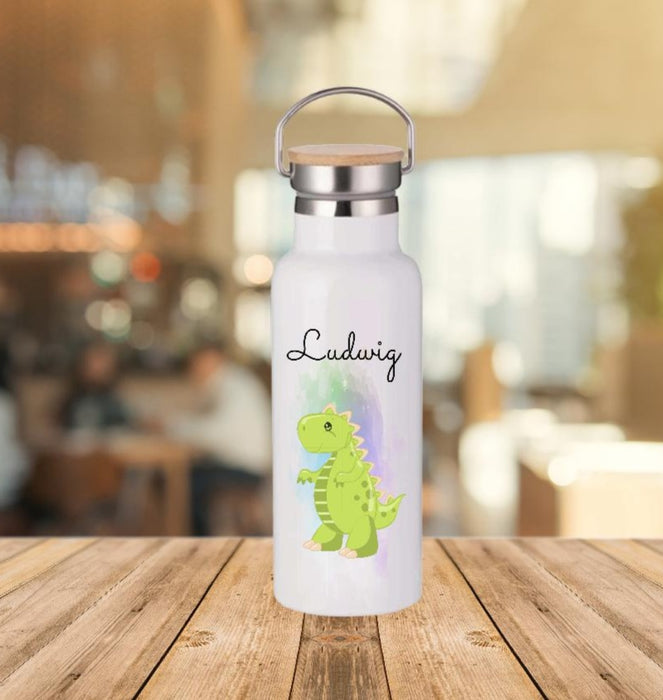 Personalisierte Thermosflasche  mit Name Dinosaurierer Junge Trinkflasche Thermoskanne Edelstahl - CreativMade 