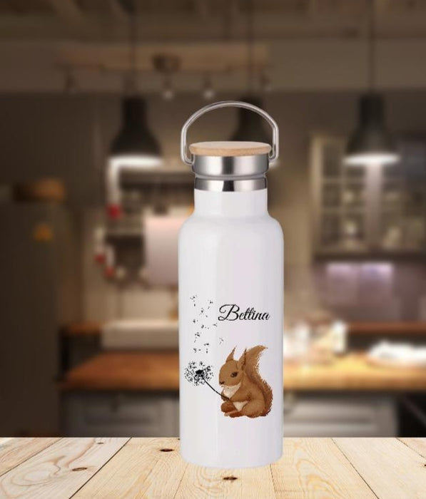 Personalisierte Thermosflasche mit Name Eichhörnchen Trinkflasche Thermoskanne - CreativMade 