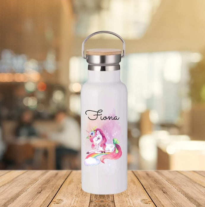 Personalisierte Thermosflasche mit Name Mädchen Einhorn Trinkflasche Thermoskanne Edelstahl - CreativMade 