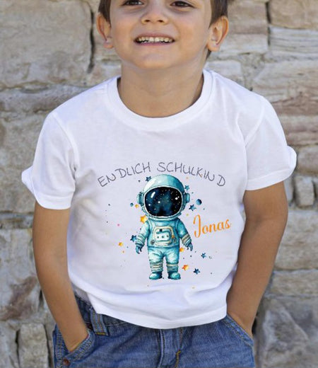 T-Shirt Endlich Schulkind Astronaut Junge personalisiert - CreativMade 