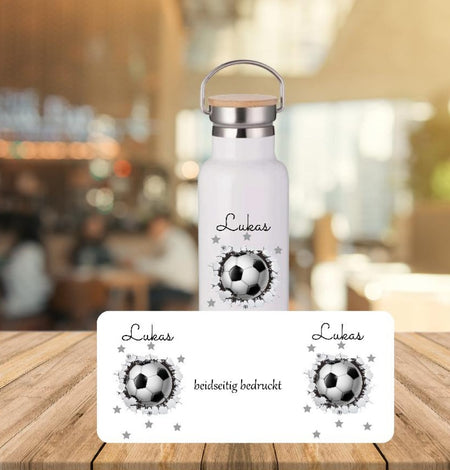 Personalisierte Thermosflasche mit Name Junge Fußball Trinkflasche Thermoskanne Edelstahl - CreativMade 