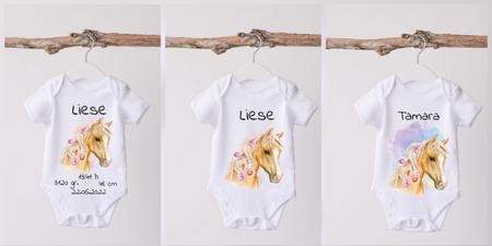Baby Body mit Name Pferd Geburtsdaten Mädchen - CreativMade 