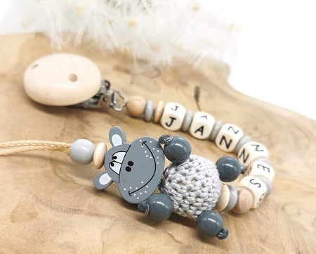 Schnullerkette mit Namen personalisiert Hippo Geschenk Baby Geburt - CreativMade