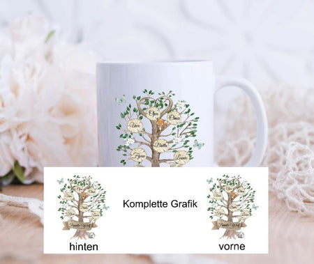 Personalisierte Tasse Famile Stammbaum mit Name Emaillie oder Keramik - CreativMade 