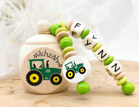 Milchzahndose mit Namen Traktor - CreativMade 