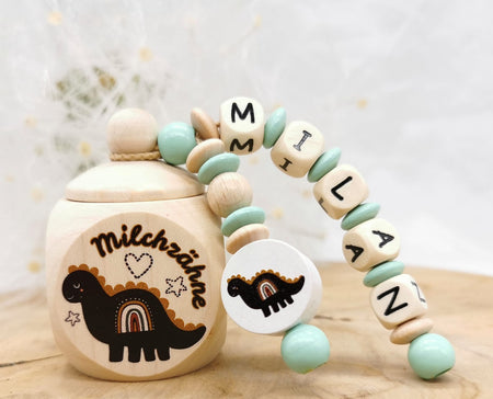 Milchzahndose mit Namen Dino - CreativMade 