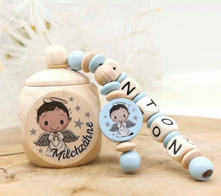 Milchzahndose mit Namen Engel Junge - CreativMade 