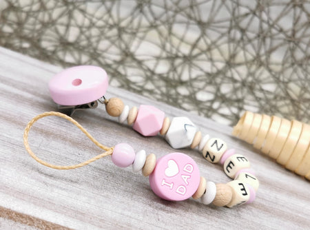 Schnullerkette mit Namen I Love Dad - CreativMade 