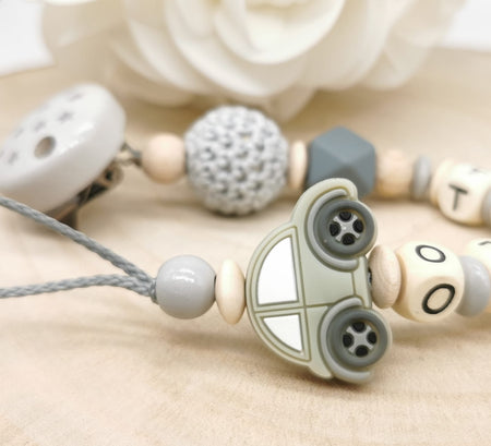 Schnullerkette mit Namen personalisiert Auto - Jungen Babygeschenk zur Geburt - CreativMade