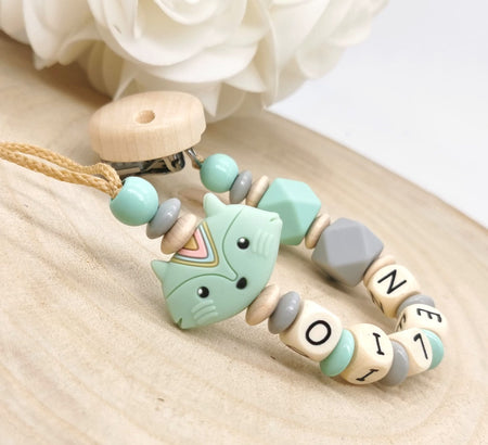 Personalisierte Schnullerkette mit Namen – Fuchs - Liebevolles Accessoire für Dein Baby in verschiedenen Farben - CreativMade