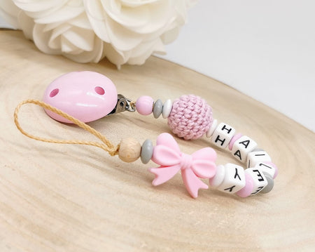 Schnullerkette mit Namen Mädchen Schleife - CreativMade 