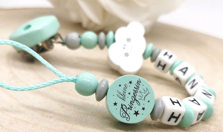 Schnullerkette mit Namen Mädchen Prinzessin Wolke - CreativMade 