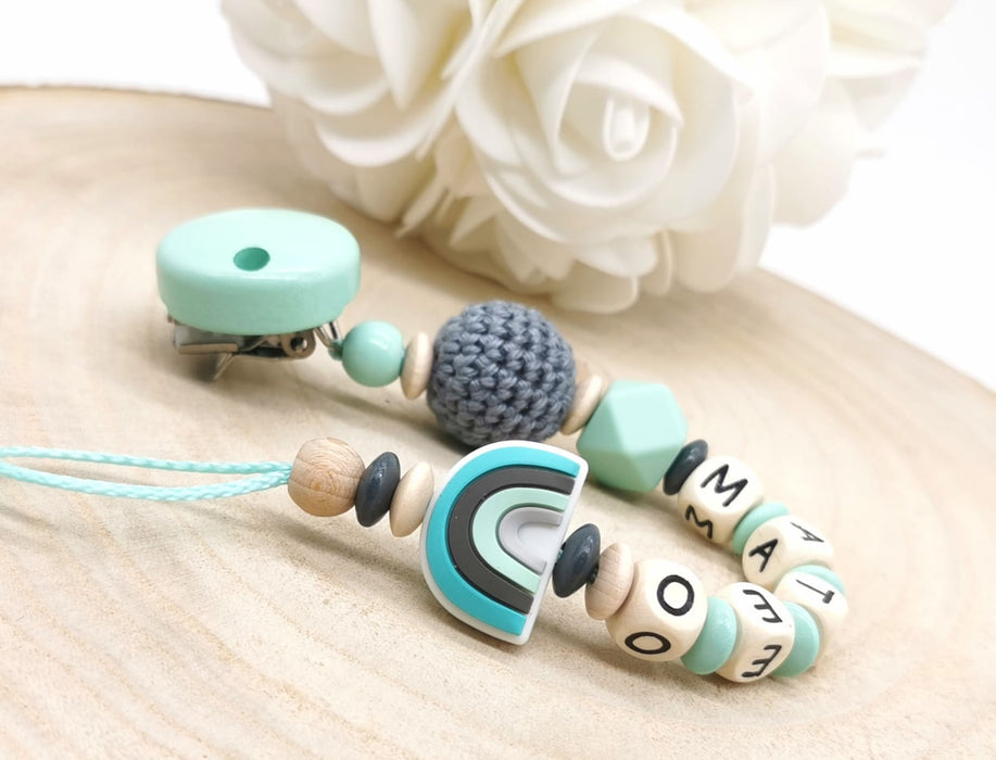 Schnullerkette mit Namen Regenbogen Boho - CreativMade 