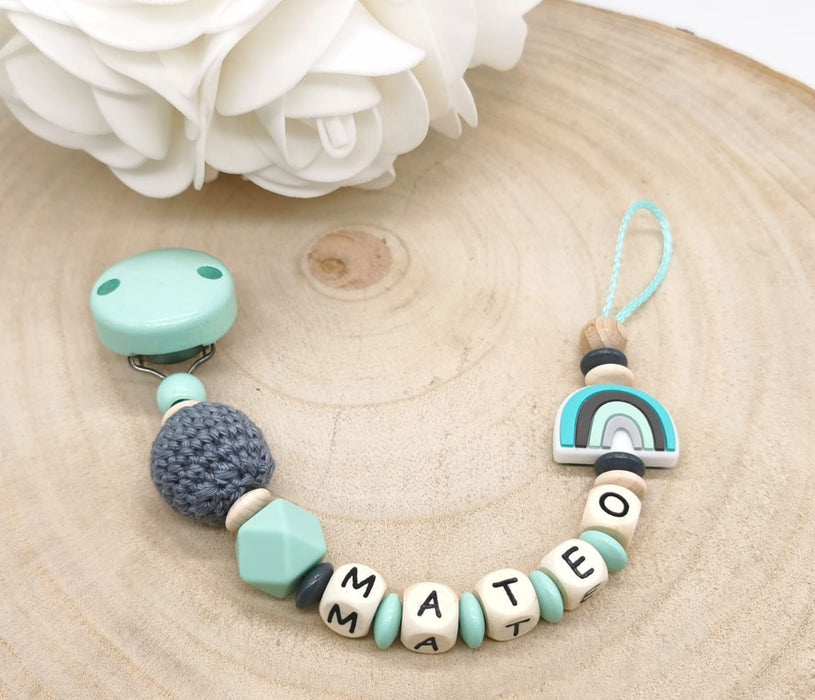 Schnullerkette mit Namen Regenbogen Boho - CreativMade 