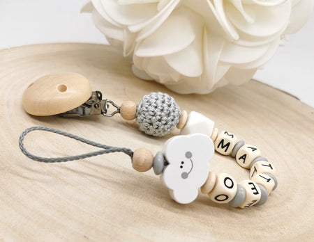 Schnullerkette mit Namen Wolke Grau - CreativMade 