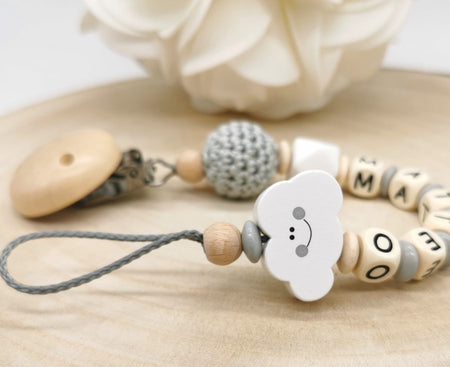 Schnullerkette mit Namen Wolke Grau - CreativMade 