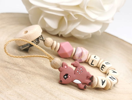 Schnullerkette mit Namen Reh Mädchen - CreativMade 