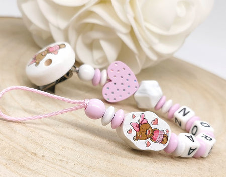 Schnullerkette mit Namen Mädchen Teddybär - CreativMade 