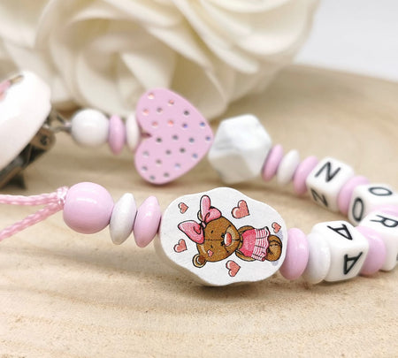 Schnullerkette mit Namen Mädchen Teddybär - CreativMade 