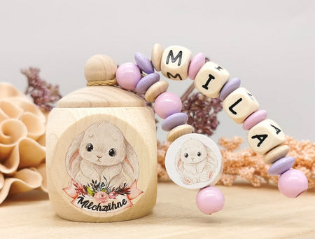 Milchzahndose Zahndose mit Name Mädchen personalisiert Hase Holz - CreativMade 
