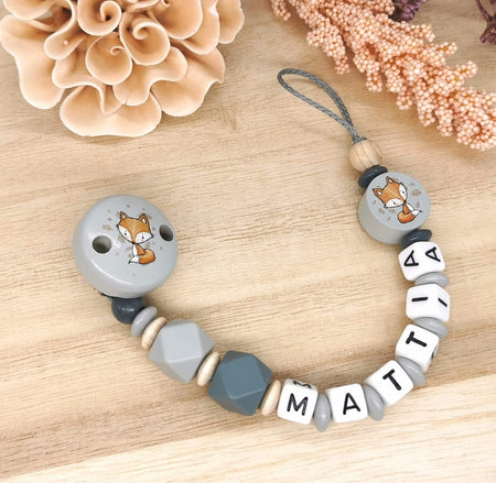 Schnullerkette mit Namen Junge Mädchen Fuchs - CreativMade 