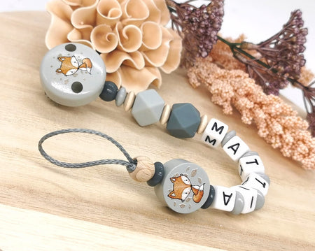 Schnullerkette mit Namen Junge Mädchen Fuchs - CreativMade 