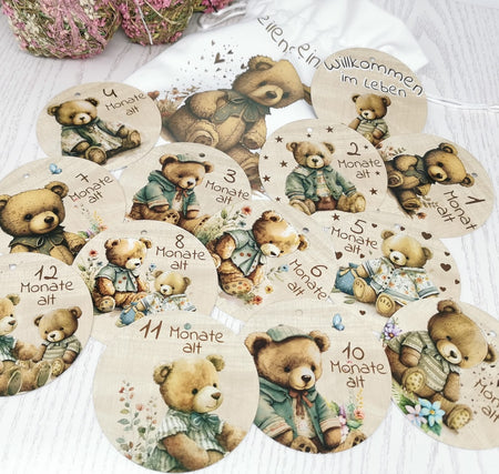 Meilensteinkarten Teddybär Baby Junge Set mein erstes Jahr - CreativMade 