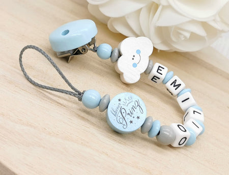 Schnullerkette mit Namen Junge kleiner Prinz Blau - CreativMade 