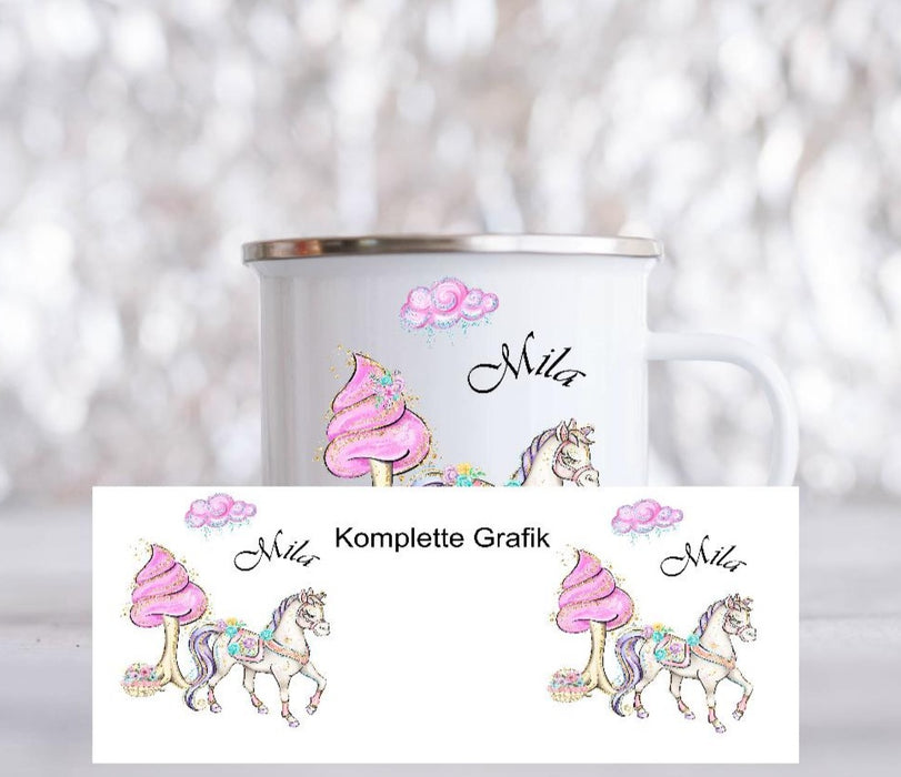 personalisierte Tasse mit Namen Mädchen Emaillie Pferd - CreativMade 
