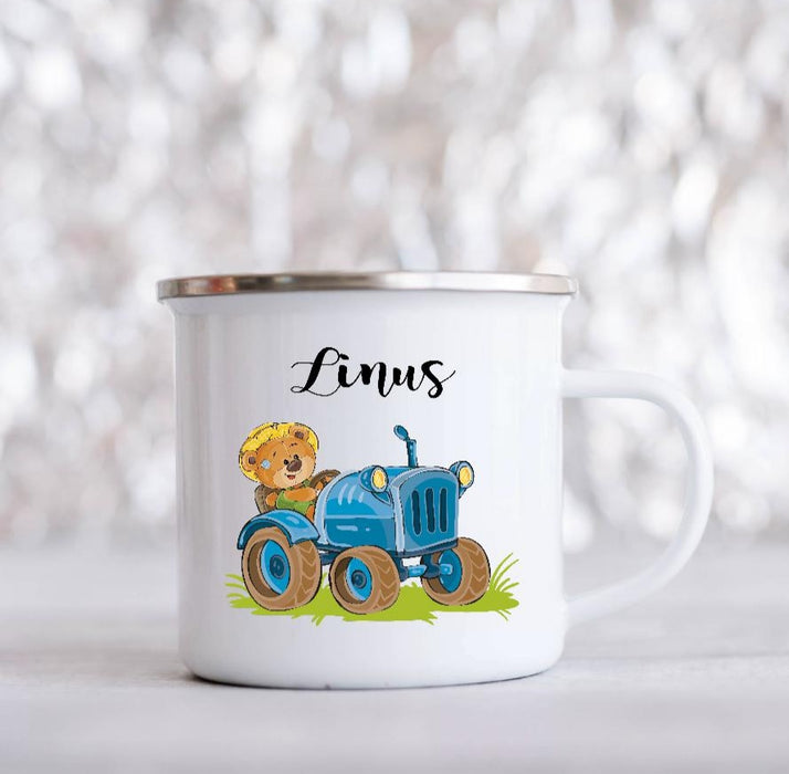 personalisierte Tasse mit Namen Mädchen Emaillie Traktor - CreativMade 