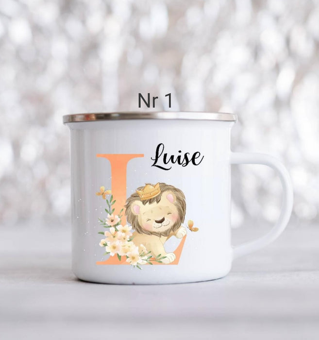personalisierte Tasse mit Namen Mädchen Emaillie Löwe - verschiedene Motive - CreativMade 