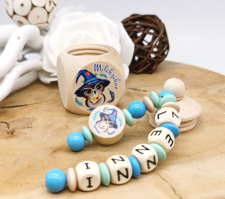 Milchzahndose mit Namen Eule - CreativMade 