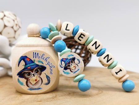 Milchzahndose mit Namen Eule - CreativMade 