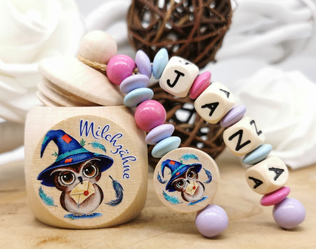 Milchzahndose mit Namen Eule - CreativMade 