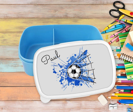 Personalisierte Kinder Brotdose mit Name Fußball Blau Junge - CreativMade 