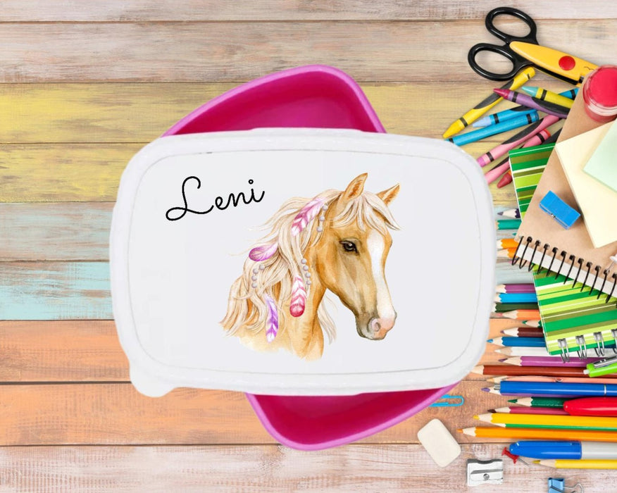 Personalisierte Kinder Brotdose mit Name Pferd Mädchen - CreativMade 