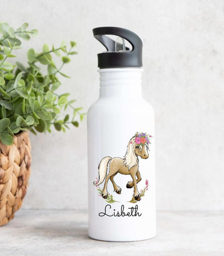 Kinder Trinkflasche mit Name Mädchen Pferd - CreativMade 