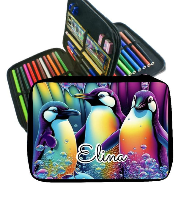 Federmäppchen mit Name Pinguin Mädchen personalisiert - CreativMade 