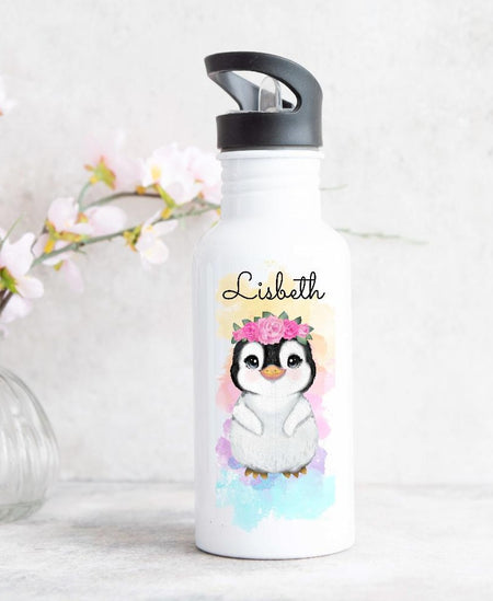 Personalisierte Trinkflasche Kinder mit Name Mädchen Pinguin - CreativMade 