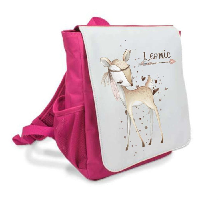 Kinder Rucksack mit Name Reh Waldtiere Kindergartentasche