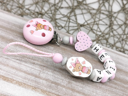 Schnullerkette mit Namen Mädchen Teddybär - CreativMade 