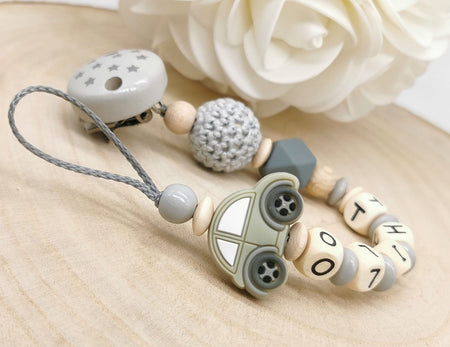 Schnullerkette mit Namen personalisiert Auto - Jungen Babygeschenk zur Geburt - CreativMade