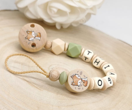 Schnullerkette mit Namen Fuchs Olivgrün - CreativMade 