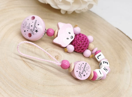 Personalisierte Schnullerkette mit Namen – Fuchs kleine Prinzessin Mädchen - Liebevolles Accessoire für Dein Baby - CreativMade