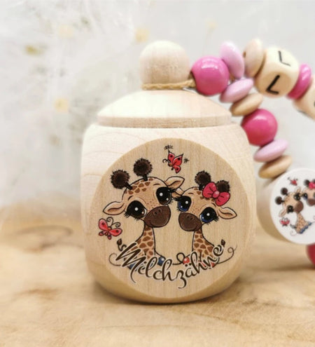 Milchzahndose mit Namen Giraffe - CreativMade 